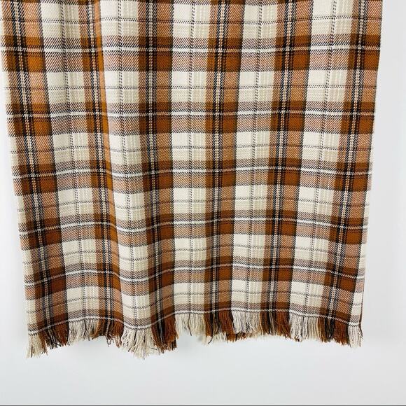 Vintage orange tan plaid preppy academia fringe midi skirt 12P - Picture 3 of 8